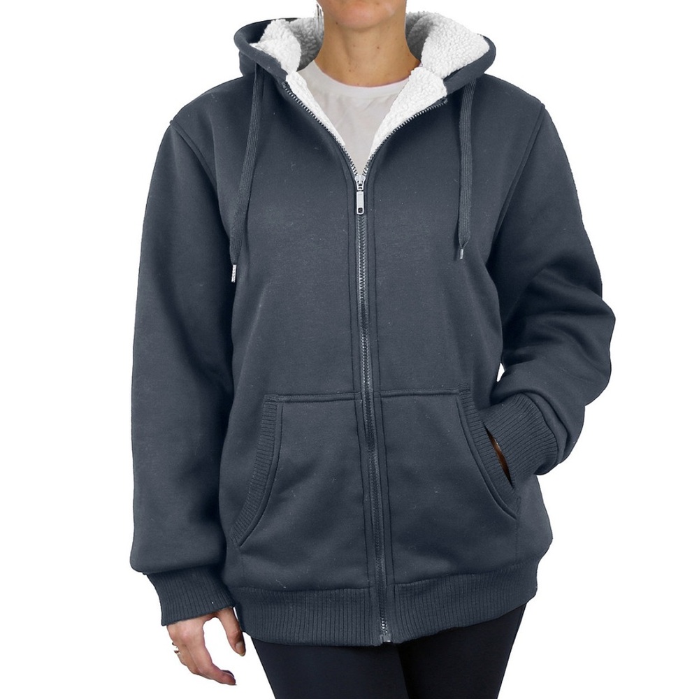 Women's Gray Hoodie with Sherpa Lining